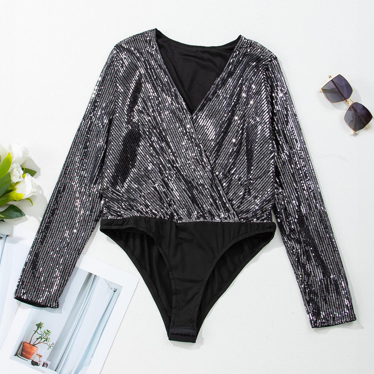 

Шийинг Блестящий Комбинезон с Длинным Рукавом и Высокой Талией для Женщин M чёрный