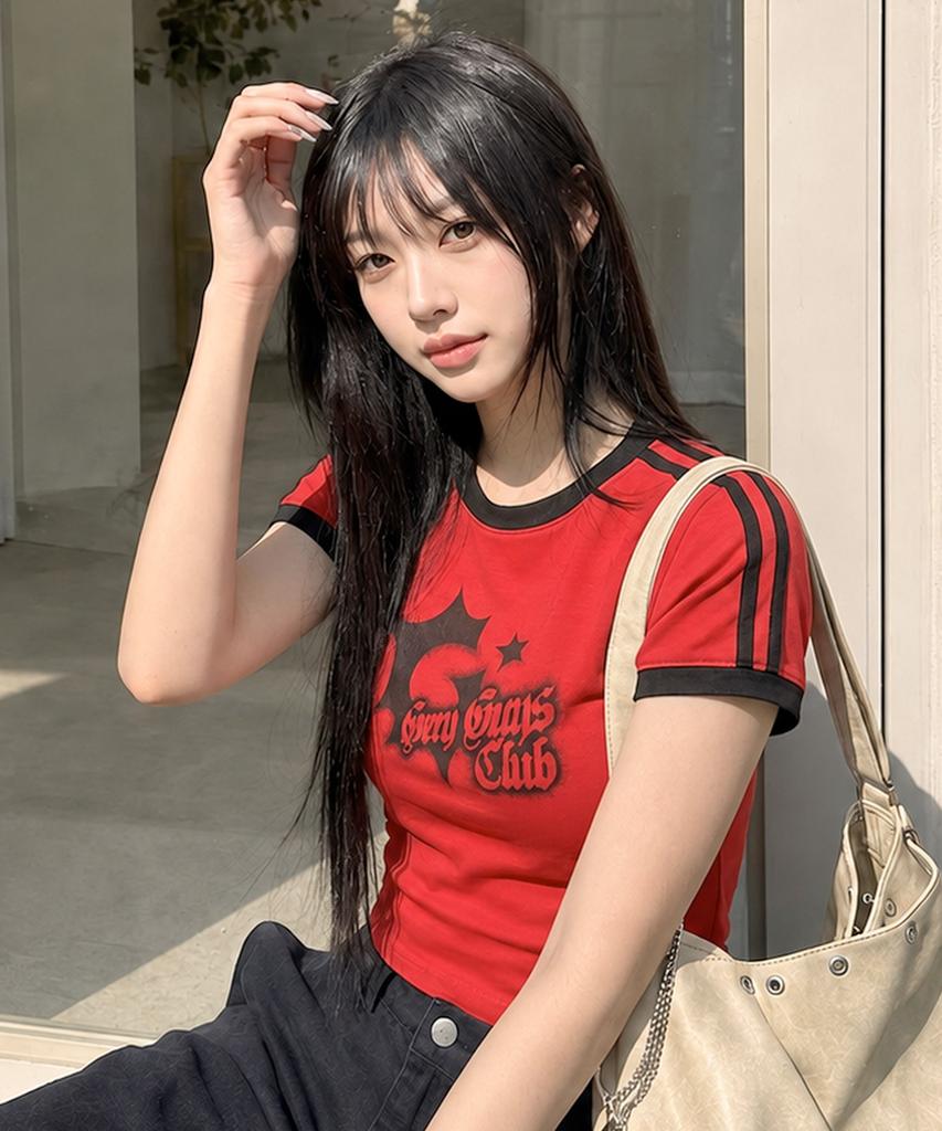 Geuleigaijeukeulleob 2-Type Graphic Ringer Cooling Track Short Sleeve T-Shirt Red