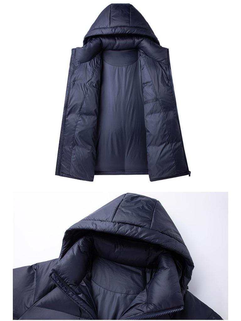 Winterjacke mit Kapuze für Herren: Dicker, warmer Freizeitmantel mit 90 % weißer Entendaune