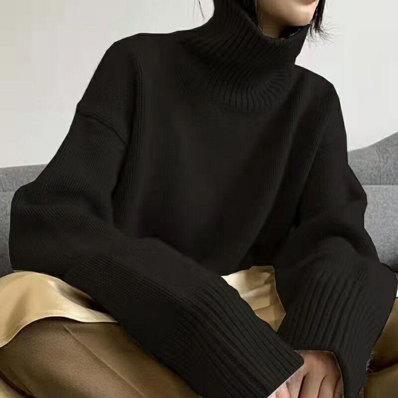 Women's Soft Knit High-Neck Sweater: Loose-Fit Pullover for 2025 Autumn/Winter