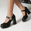 Damen High Heels Mary Janes Schuhe 2025 Mode Schwarz Weiß Blockabsatz Büro Hochzeitsschuhe Damenkleid Pumps Große Größe 45