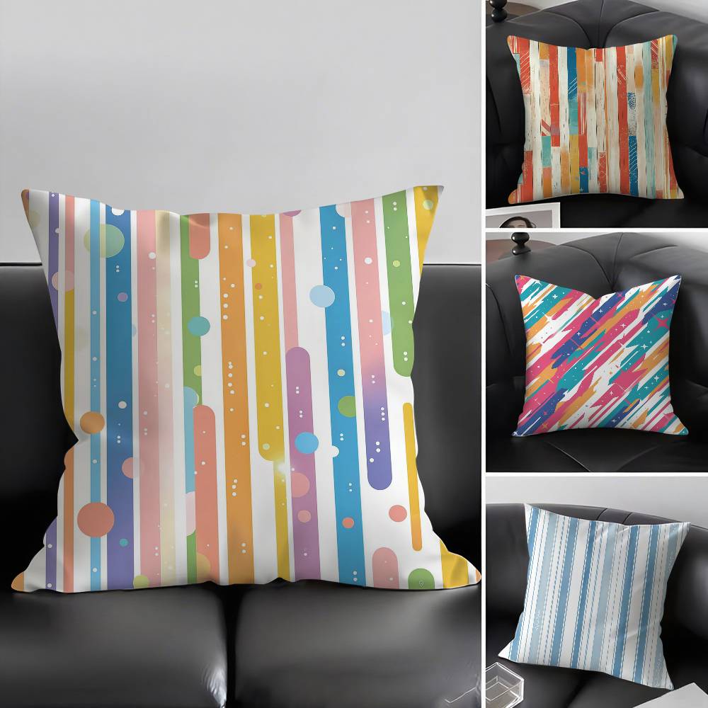Classic Striped Pillow Case Home Dorm Chair Back Short Plush Double-sided Printing Office Nap Time Cushion Cover