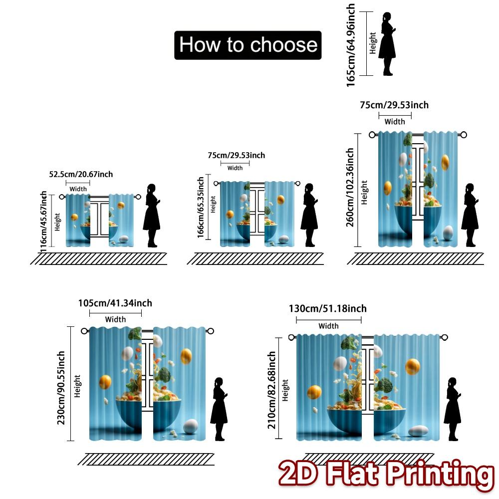 2pcs   2D FLAT PRINTING Curtains (Without Rod) Floating Pasta Pattern Modern Curtains Durable Polyester Curtains Versatile All