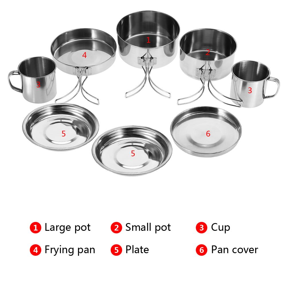 

8PcsSet Portable Stainless Steel Cookware Pan Pot Plate Cup Set for Outdoor Camping Picnic