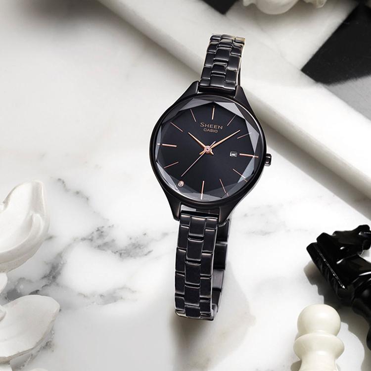Casio Women's SHEEN Black Watch SHE-4062BD-1AUPR-person