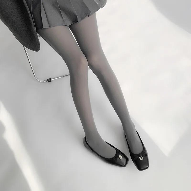 Smoky Grey Hue Tights Women Fashion JK White Silk Matte Finish Comfortable Velvet Bottoming Stockings Soft Nylon Pantyhose