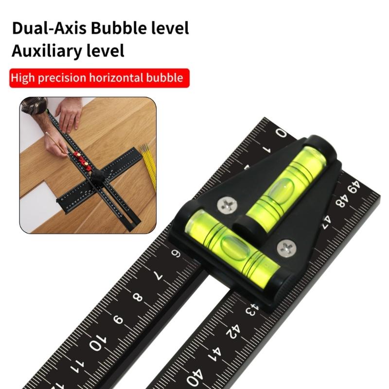 Aluminum Alloy Professional Woodworking T Square Ruler With Marking Gauge For Carpentry Accurate Drilling And Scribing