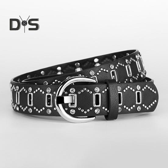 Dámský pásek Nýt Dekor Víceděrový design Nastavitelná délka Pásek z imitace kůže Pás z umělé kůže Punk Style