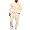 Men's Half-Zip Stand Collar Sweatshirt Set with Cargo Multi-Pocket Jogger Pants