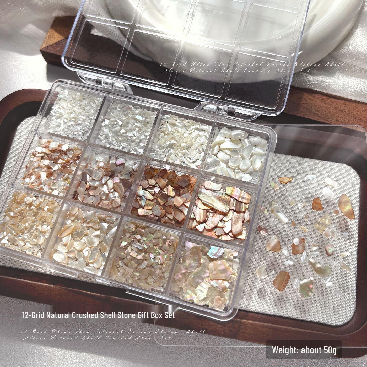 12-Grid Iridescent Seashell Nail Art Decoration Set - Natural Thin Pieces for DIY Accessories