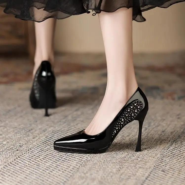 Fashion Super High Heel with Crystals Stilito Diamond Mary Jane Pointed Toe Ladies Pumps Rhinestone Women's Shoes Slip on Casual Stylish