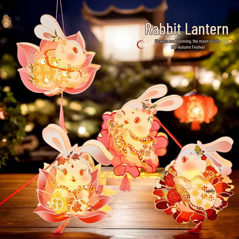 Handmade DIY Children's Palace Lantern - Luminous Rabbit Flower Design for 2025 Mid-Autumn Festival