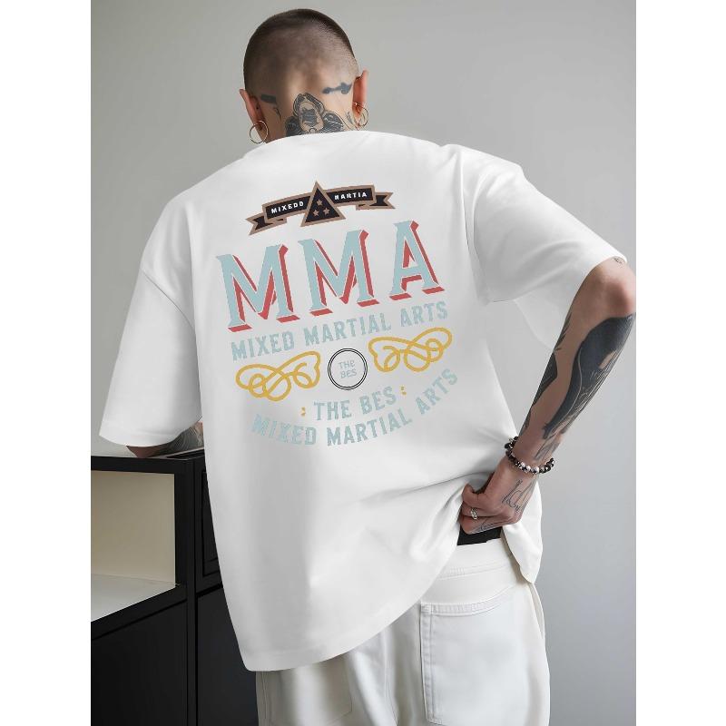 European Size Casual Short-Sleeved T-Shirts for Summer Outdoor Activities in Mixed Martial Arts, Featuring Trendy Prints for Men, Loose-Fitting Styles