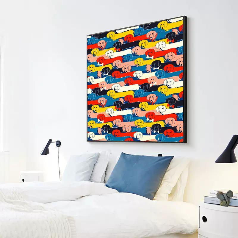 Funny Colorful Poster with Bone Taxa, Canvas, Painting, Abstract Animal, Dog, Wall Art for the Living Room, Decoration for the House, No Frame