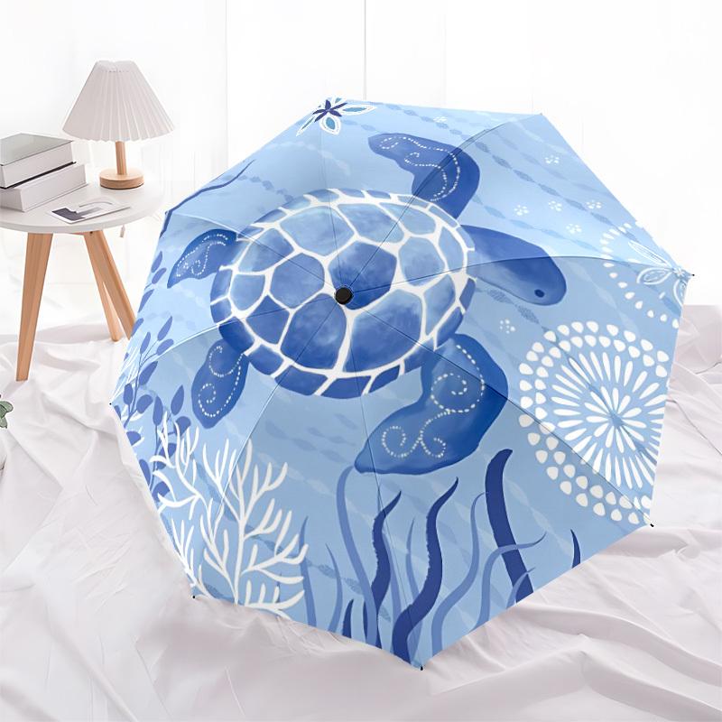 1pc Ocean Turtle Automatic Opening/Closing Folding Umbrella with 8 Ribs,Windproof Portable Sunshade Umbrella Holiday Gift Yy260401037