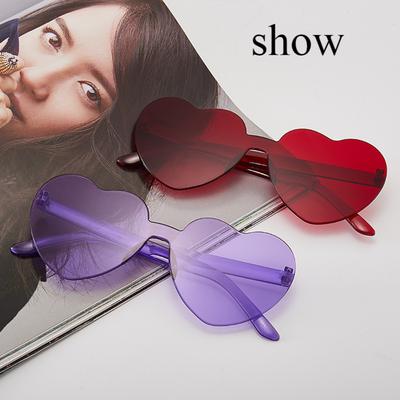 One-piece Peach Heart Sunglasses, Love Glasses, Jelly Frameless Heart-shaped One-piece Sunglasses