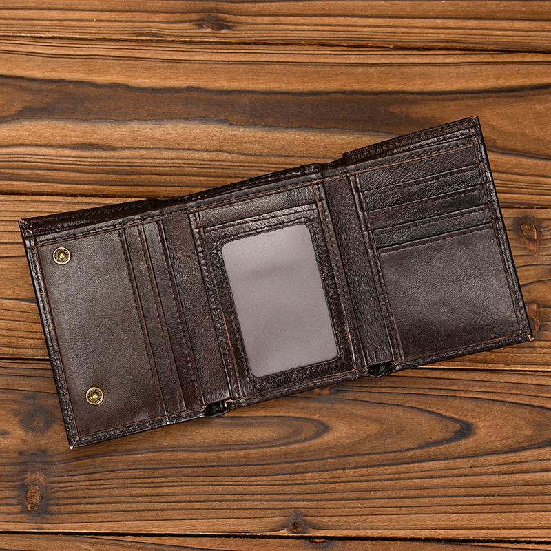Trifold Leather Short Wallet For Men RFID Purse Multi-functional Genuine Leather Short Purse Large Capacity Card Holder Business