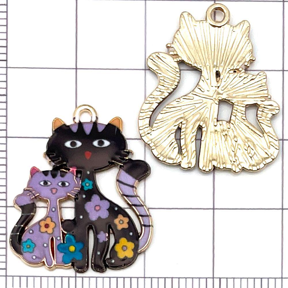 10 Color Enamel Alloy Cartoon Cat Charms Pendants for DIY Jewelry