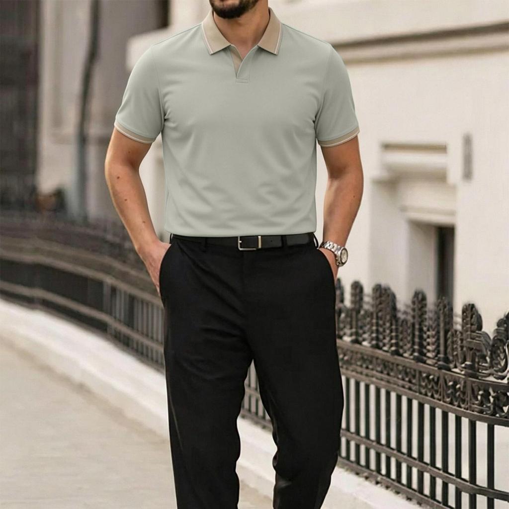 Men Short Sleeve Polo Shirt Classic Lapel Collar Casual Solid Color Lightweight Breathable Summer Tee Top for Daily Wear