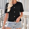 Women European Style Short Sleeve Button Front Cropped Round Neck Knitted Cardigan Sweater