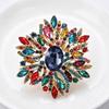 Multicolor Rhinestone Flower Brooch Shiny Crystals Gold Plated Frame For Wedding Party Formal Outfit Accessories