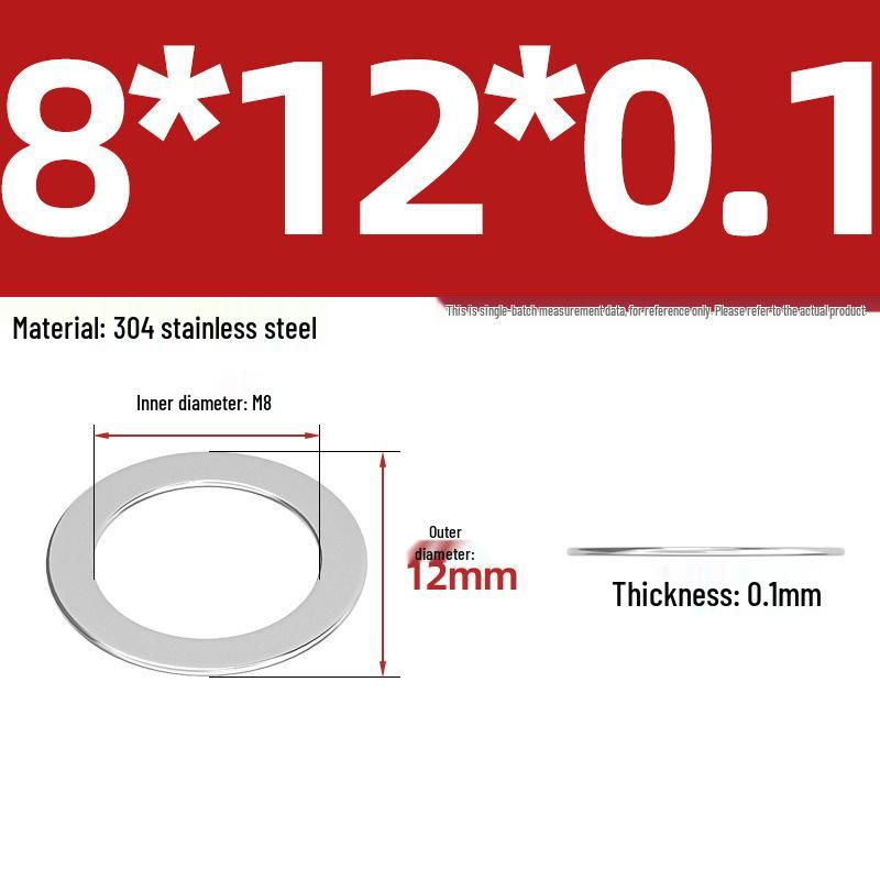 304 Stainless Steel Ultra-Thin Flat Washers - Available in Thickness: 0.1mm, 0.2mm, 0.3mm, 0.5mm