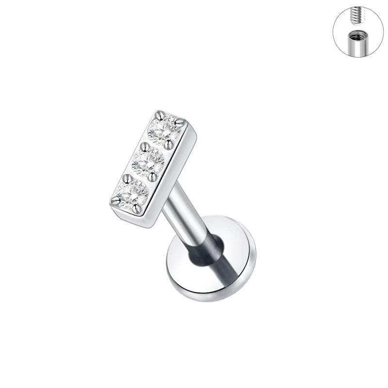 G23 Titan Herz Zirkon Ohrstecker mit Innengewinde und flacher Rückseite für Knorpelpiercing