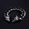 Titanium Steel Wolf Head Bracelet Men Black Gunmetal Finish Leather Woven Band Vintage Style Biker Accessory