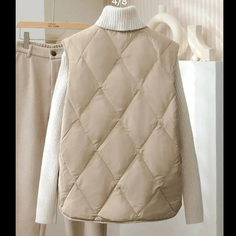 Gilet da donna leggero e caldo in cotone per primavera e autunno, girocollo, gilet senza colletto, gilet a rombi