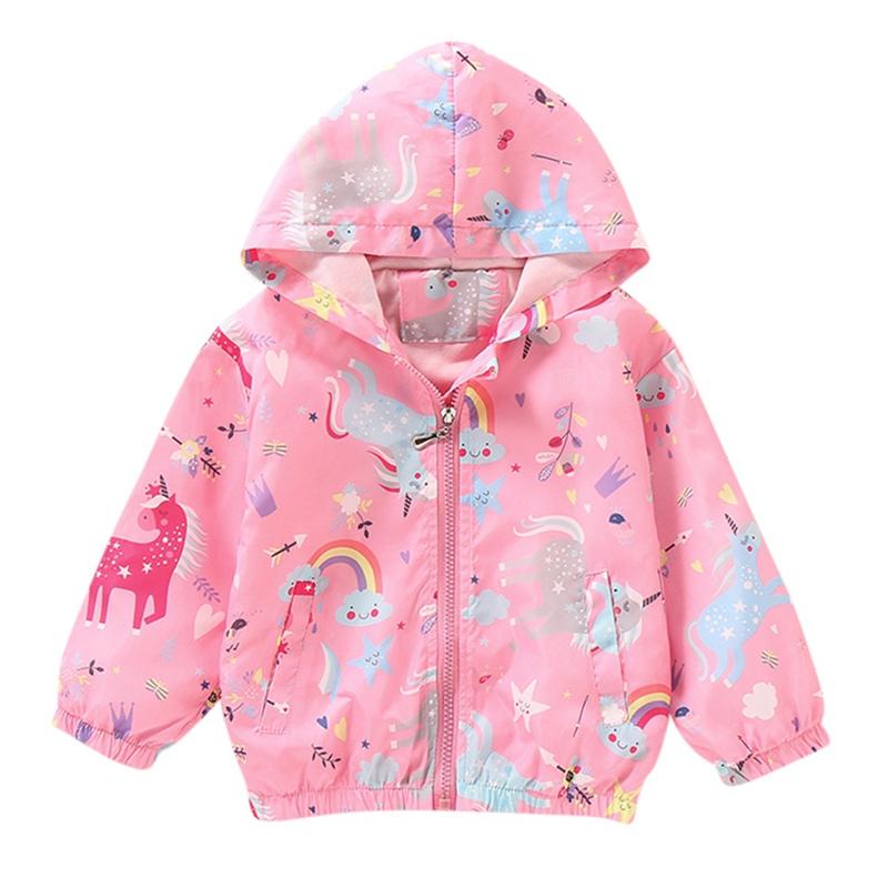 2-10 Years Kids Girls Printed Hooded Coat Thin Zipper Jacket