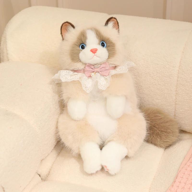 Adorable Realistic Ragdoll Cat Plush Backpack Soft Fluffy White Black Cat Shoulder Bag With Adjustable Strap Cute Cat Bag