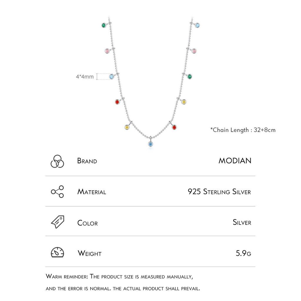 Modian 925 Sterling Silver Rainbow Colorful Zirconia Pendant Necklace Fashion Party Link Chain Choker For Women Fine Jewelry