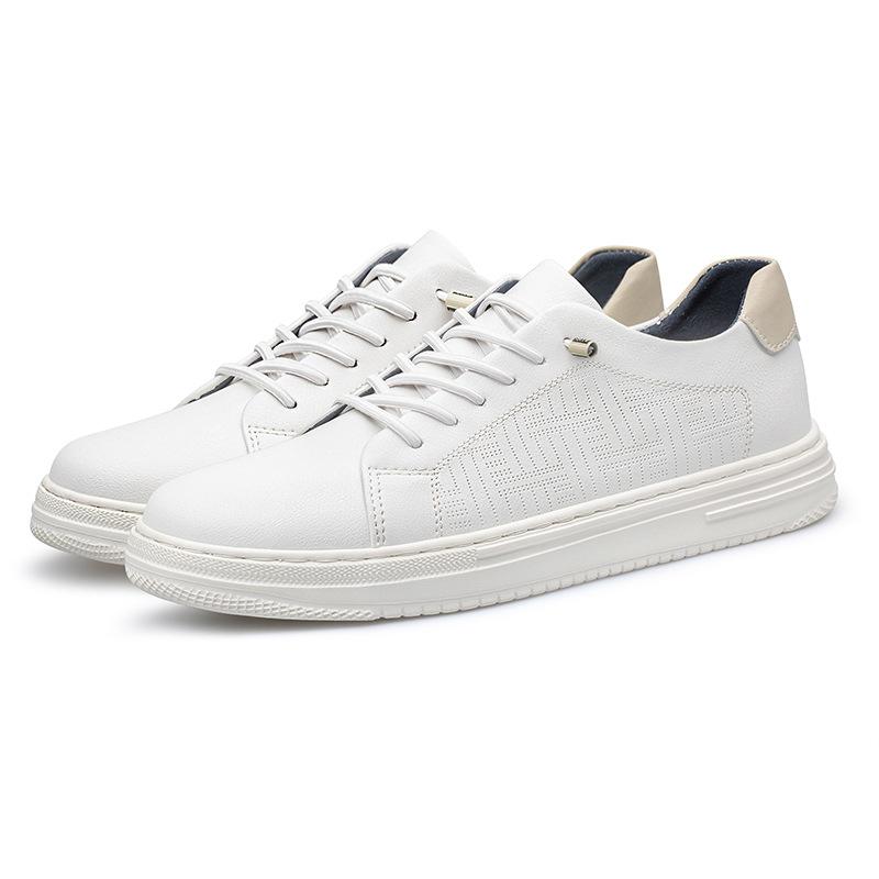Autumn Men's Round Head Board Shoes Cowhide Surface Breathable Small Holes New Light Casual White Shoes Low Top Sports Men's Shoes