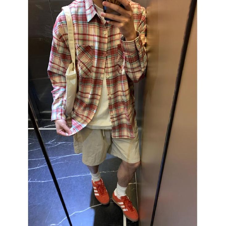 Hemd Langarm Jungen Frühling Neu Amerikanischer Stil Locker Revers Kariertes Hemd Vintage Trendig Lässig Einfach zu Kombinieren Mantel