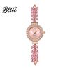 Quartz Movement Watch Women Rhinestone Leaf Round Dial Ladies Casual