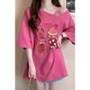 Designed Slope Collar Short-sleeved Printed T-shirt for Women Summer New Fashion Loose Mid-length Versatile Casual Style Top