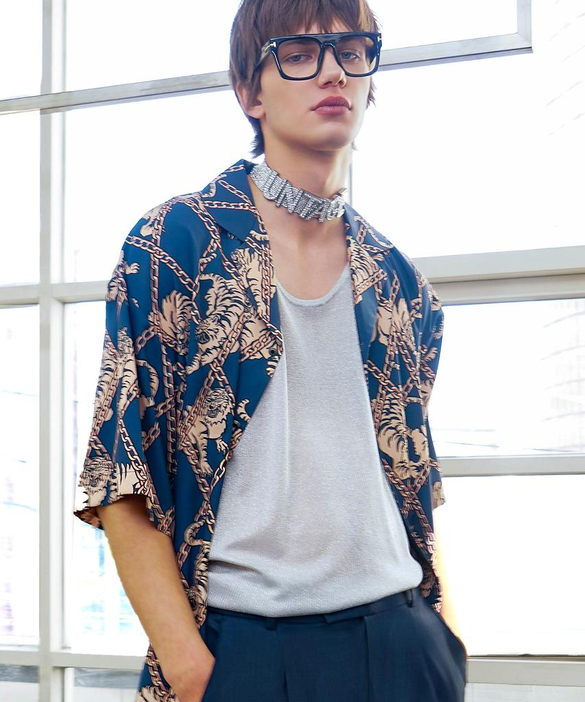 UNTAGE Tiger Print Bowling Shirt [Navy (Unisex)]_Uts-Ss03