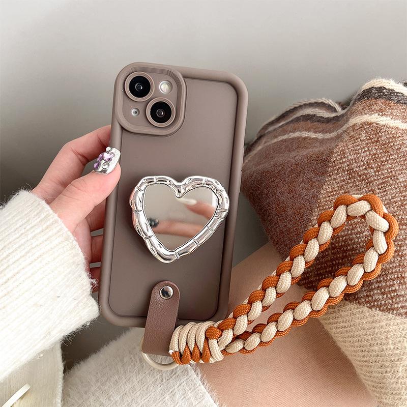

Oval Love Mirror Phone Case For Apple 16Promax Strap Airbag Holder 14 Lens All-Inclusive 15 iPhone 7/8/SE 2020