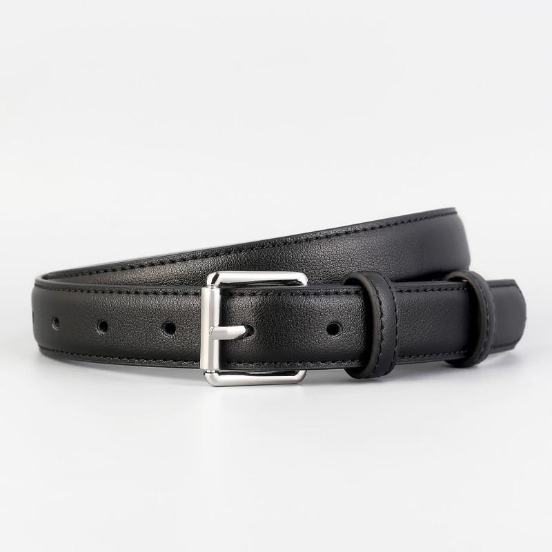 

Genuine Leather Womens Belt Vintage Silver Buckle For Casual And Formal Wear чёрный