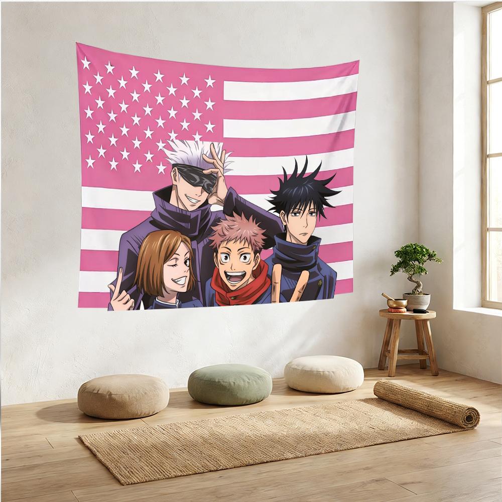 J-Jujutsu K-Kaisen American Flag Tapestry - Anime Wall Hanging for Bedroom/Living Room/Dorm, JJK Fan Gift Home Decor
