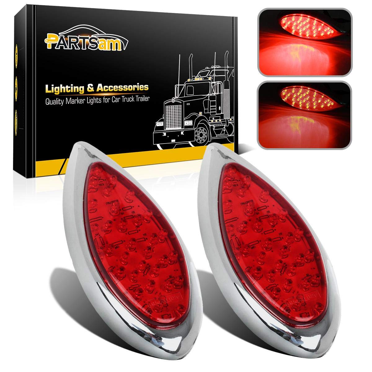 

2pcs Red 35 LED Chrome Teardrop Truck Trailer Stop Turn Brake Tail Light Sealed High Low Brightness красный
