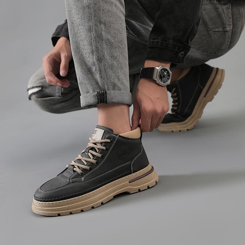 Men’s Black Boots Hiking Shoes Casual Sport Shoes Outdoor Khaki High Top Walking Shoes Plus Size