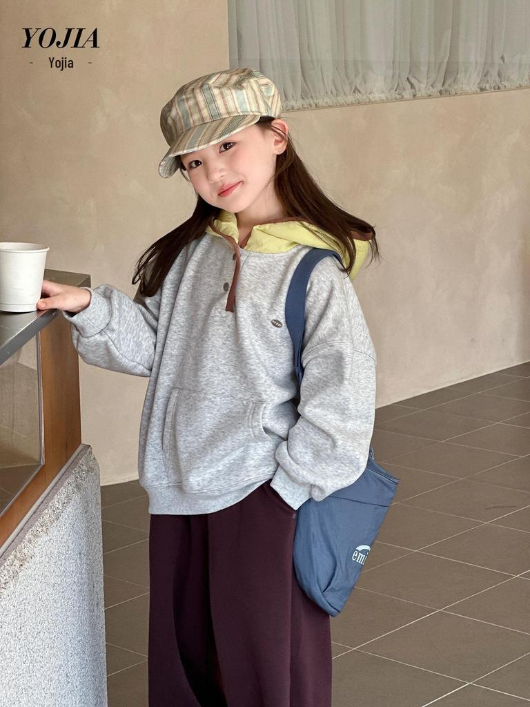 YOJIA Mädchen Fleecegefüttertes Kapuzensweatshirt - Winter 2025 Trendiges Verdicktes Oberteil für Große Kinder