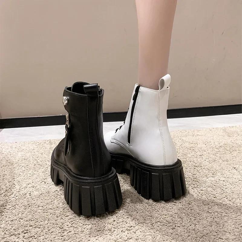 2024 New  Boots Female BritishStyle All The Thick Soled Net Red Autumn Thin Shoes Fashion Single Ankle Boots