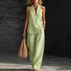 Women's Loose Fit Striped Halter Neck Sleeveless Two-Piece Outfit Set Tank Top and Wide Leg Pants