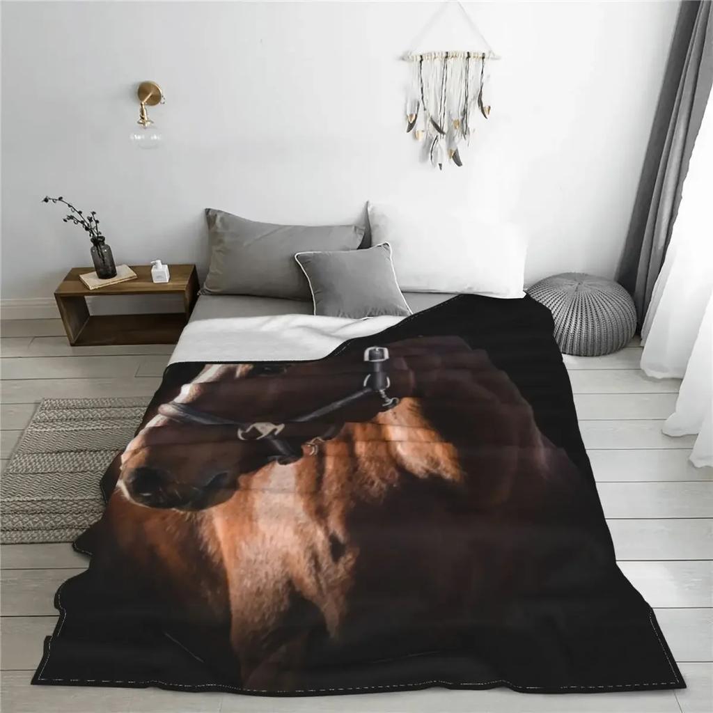Horses Blankets Coral Fleece Plush Summer Nature Wild Animals Portable Lightweight Throw Blankets for Home Car Bedspreads