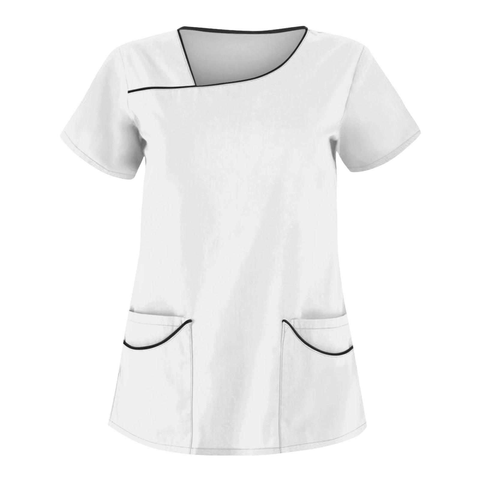 

Женская однотонная рабочая одежда с короткими рукавами и верхом с двойными карманами XL белый