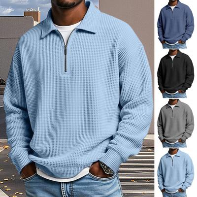 Herren Sweatshirt Waffelstruktur Langarm Reißverschluss Halboffen Klassischer Revers Pullover Tops