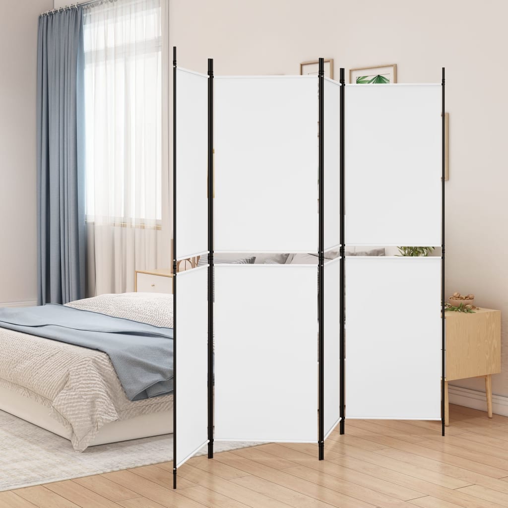 4 Piece White Folding Screen 200 x 180 cm Fabric