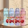 1PC Cherry Fruit Quote 750ml Color Plastic Sports Water Bottle Leakproof Flip Straw Lid Suitable for Sports Office Home Use